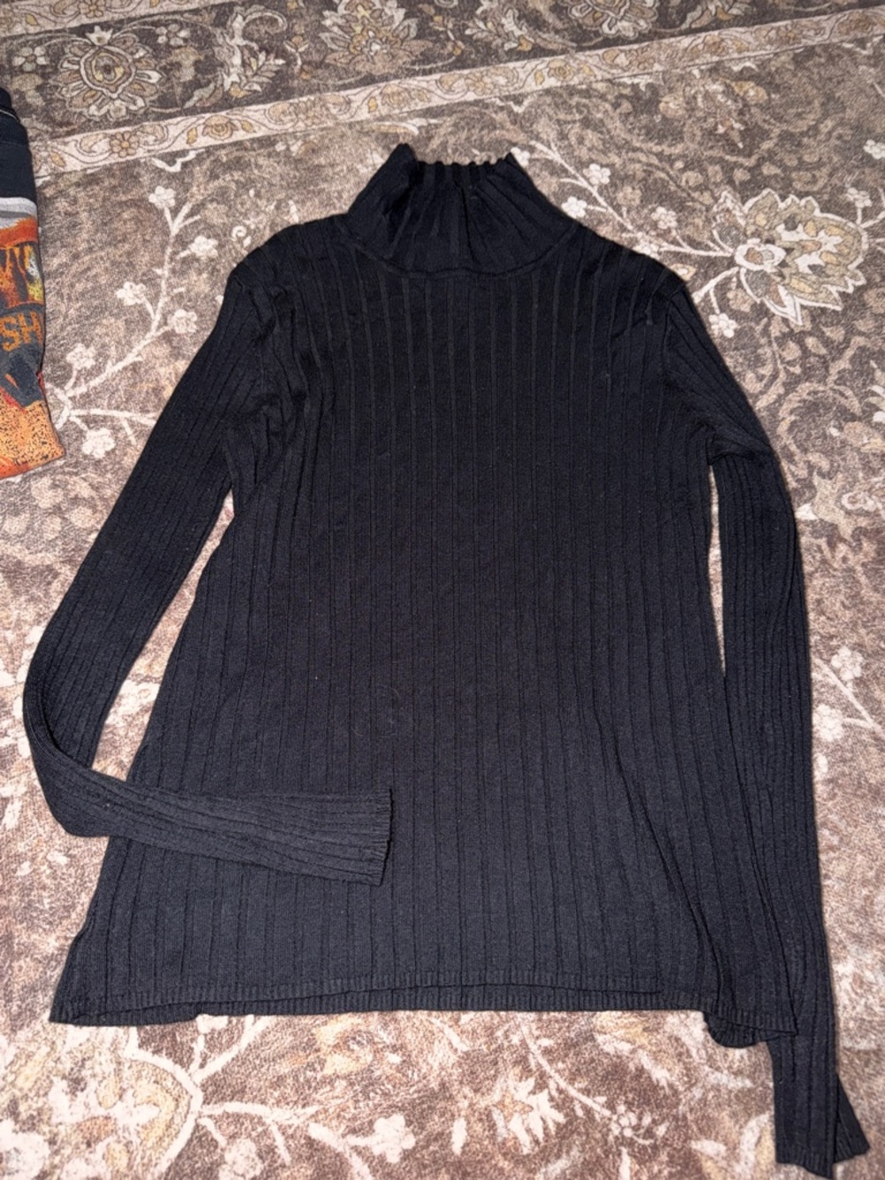 Black Ribbed Turtleneck Sweater - Women